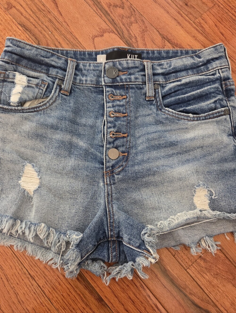 Kut from the Kloth Light Blue Distressed High-Rise Denim Shorts